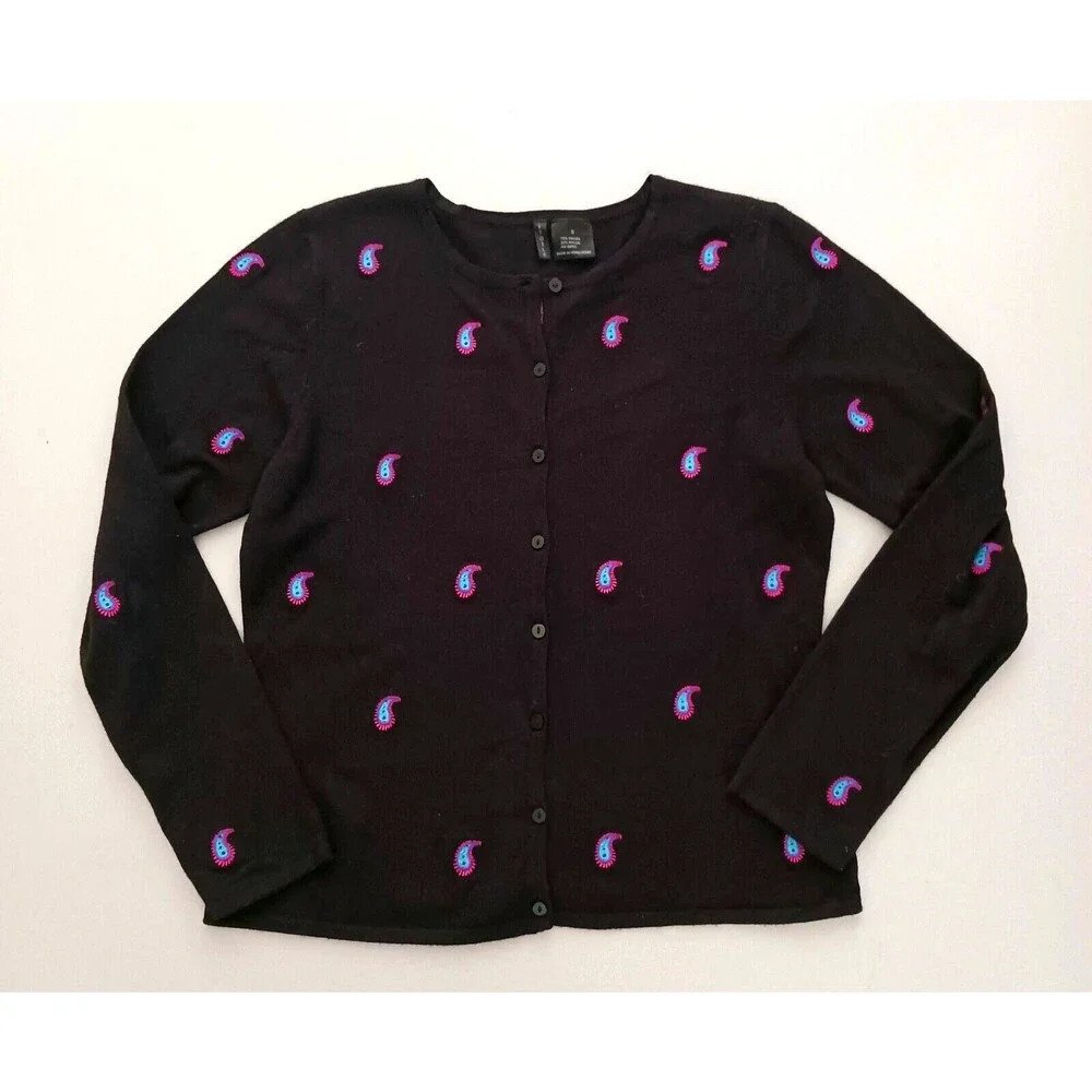 Etoile Isabel Marant Blk Cardigan Ht Pink Turquoise Paisley Sz S Made Hong Kong